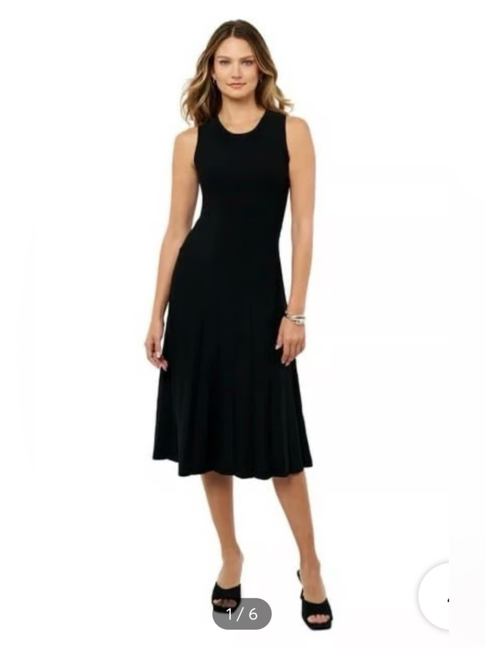 Sleeveless Black Midi Dress with Flared Hem